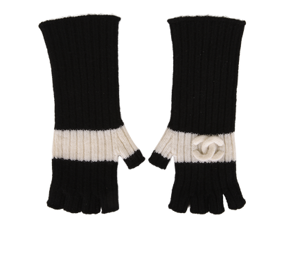 Chanel Debossed CC Fingerless Gloves, front view